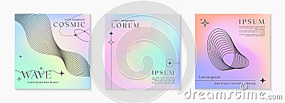 Vector mesh gradient backgrounds with wireframe geometric shapes,copy space for text.Abstract illustrations in y2k aesthetic Vector Illustration