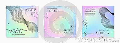 Vector mesh gradient backgrounds with wireframe geometric shapes,copy space for text.Abstract illustrations in y2k aesthetic Vector Illustration