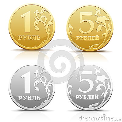 Vector metallic Russian coin ruble Vector Illustration