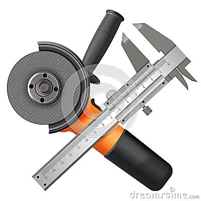 Vector Metalworking Concept with Disk Saw and Calipers Vector Illustration