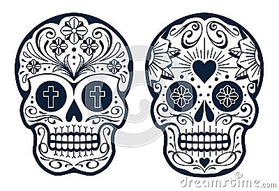 Vector Mexican Skulls with Patterns Vector Illustration