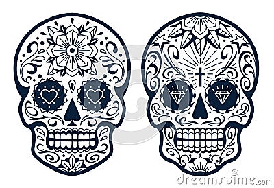 Vector Mexican Skulls with Patterns Vector Illustration