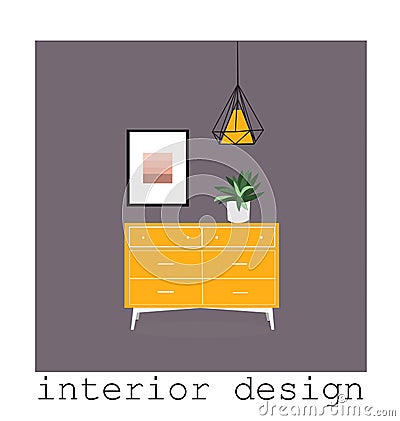 Mid century modern furniture set collection.vector illustration 1950 1960. interior design drawing. Vector Illustration