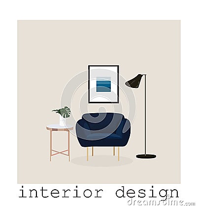 Mid century modern furniture set collection.vector illustration 1950 1960. interior design drawing. Vector Illustration