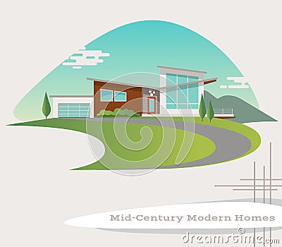 Vector of mid century modern style house Vector Illustration