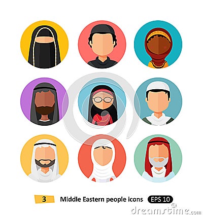 Vector Middle Eastern arab people icons avatar Vector Illustration