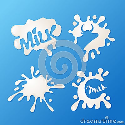 Vector milk blot icons, logo and design elements set. Vector Illustration