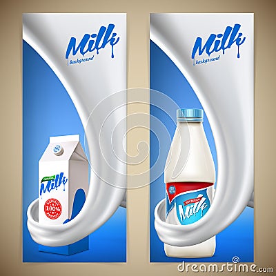 Vector milk bottle, ready mockup for your design. Beverage product concept background banner realistic illustration with milk or Vector Illustration