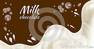 Vector Milk Chocolate Background, Milky Waves and Splashes on the Brown Choco Backdrop. Vector Illustration