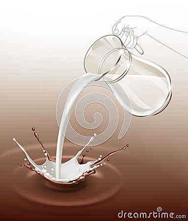 Vector Milk Chocolate Splash Stream Flow from Glass Jug Vector Illustration