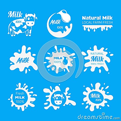 Vector milk or yogurt or cream Labels. Badges Sign Icon for farm food Vector Illustration