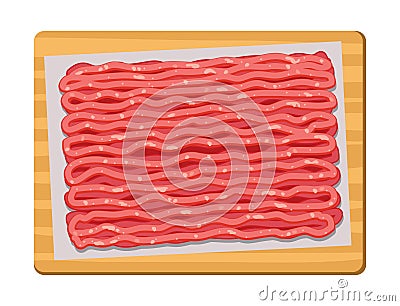 Vector minced meat on wooden kitchen board Vector Illustration