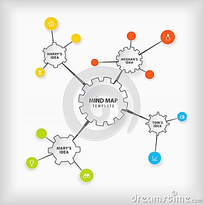 Vector mind map template with cogwheels and place for your ideas Vector Illustration