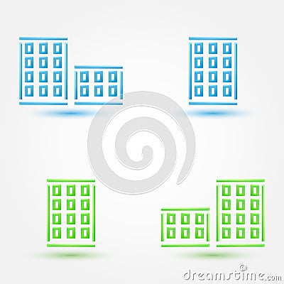 Vector minimal buildings icons - simple house symbol in blue and Vector Illustration