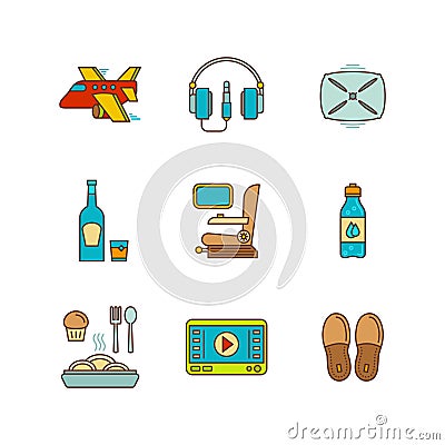 Vector minimal lineart flat airplane travel icon set Stock Photo