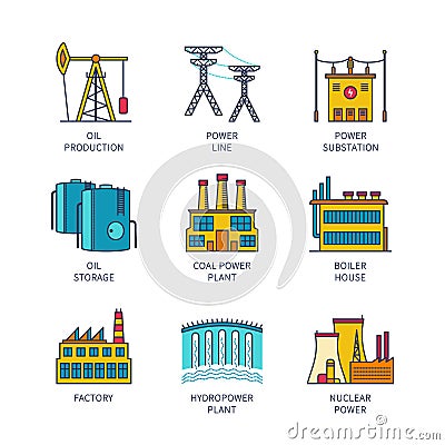 Vector minimal lineart flat industrial icon set Vector Illustration