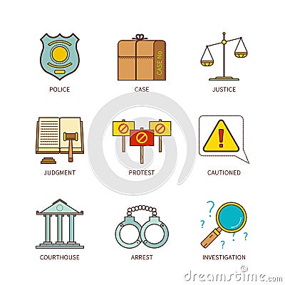 Vector minimal lineart flat justice iconset Vector Illustration