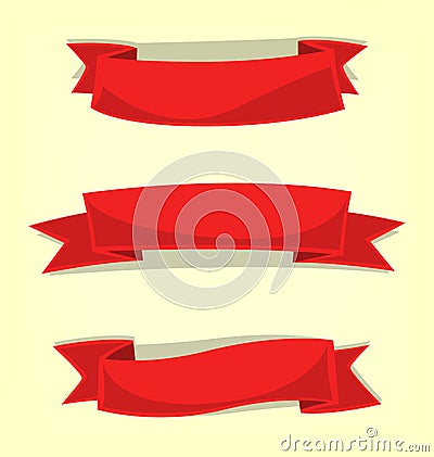 Vector minimalist cartoon flag banner ribbon template in casual red collection set Vector Illustration