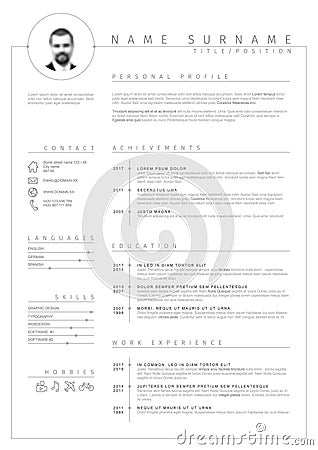 Vector minimalist cv / resume template Vector Illustration