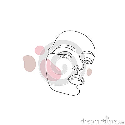 Vector minimalist style portrait. Line, continuous linear woman with spots. Hand drawn abstract feminine print. Use for Vector Illustration