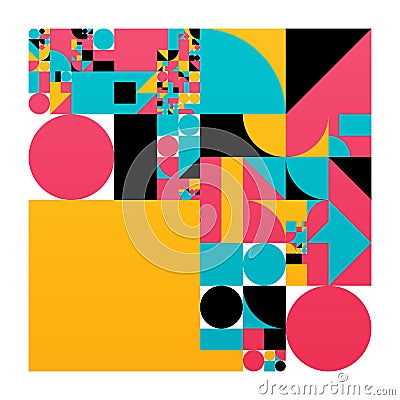 Vector minimalistic poster with simple shapes. Procedural geometric. Swiss style abstract layout. Conceptual generative Vector Illustration