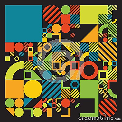 Vector minimalistic poster with simple shapes. Procedural geometric. Swiss style abstract layout. Conceptual generative Vector Illustration