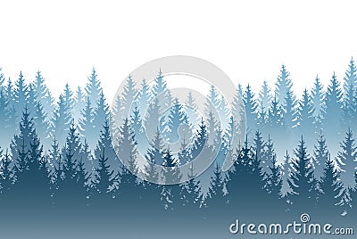 Vector misty forest landscape with detailed blue silhouettes of Vector Illustration