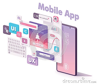 Vector mobile app creation illustration Vector Illustration