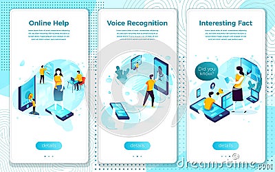 Vector set Online voice help, Interesting fact Vector Illustration