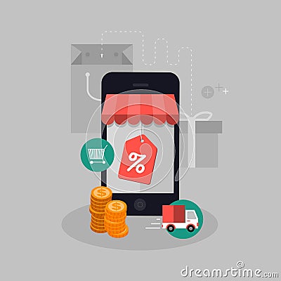 Vector mobile shopping concept illustration Vector Illustration