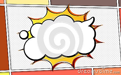 Vector mock-up of a typical comic book page with speech bubble. Pop art style. Colorful vector illustration. Bright cartoon comics Vector Illustration