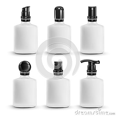 White Set Rectangular mini vial with black different caps Stock Photo