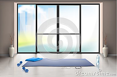 Vector mockup of empty gym hall with glass door Vector Illustration