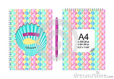 Vector Mockup with Mermaid Tail Scales Pattern for Trendy Notebook Covers Vector Illustration