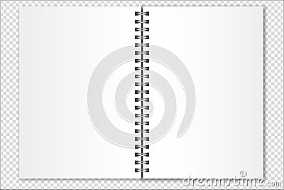 Vector mockup open spiral notebook, organizer, calendar, magazine size a5 on a transparent background. Realistic metal spiral and Vector Illustration