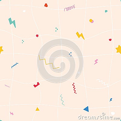 Vector Modern Abstract Palyful Shapes Children Design on Graph Checks seamless pattern background. Perfect for web Vector Illustration