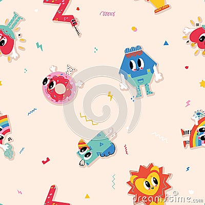 Vector Modern Abstract Palyful Shapes Children Design on Graph Checks seamless pattern background. Perfect for web Vector Illustration