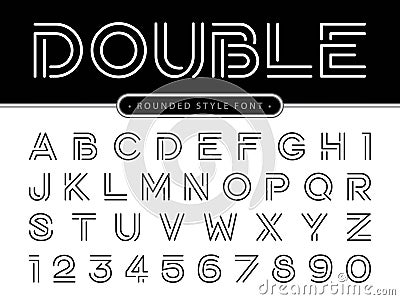 Vector of Modern Alphabet Letters and numbers, Parallel lines stylized rounded fonts, Double Line for each letter Vector Illustration