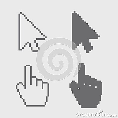 Vector modern arrows and hands cursor icons on gray background. Vector Illustration