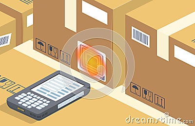 Vector barcode scanner reads the box, storage Vector Illustration