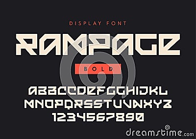 Vector modern bold display font named Rampage, blocky typeface, Vector Illustration