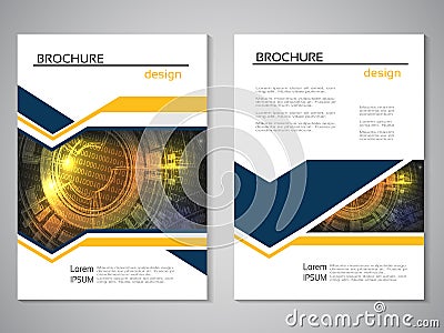 Vector modern brochure, abstract flyer with technology background. Layout template. Aspect Ratio for A4 size. Poster of blue, yell Vector Illustration