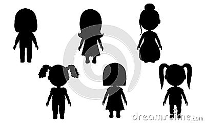 Isolated silhouettes of girls on a white background. Vector figures of people. stickers for walls. Dolls Children`s toy. Vector Illustration