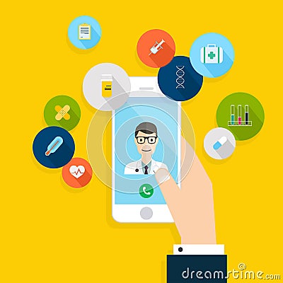 Vector modern creative flat design on hand holding mobile phone Vector Illustration