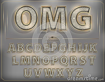 Vector of modern 3D Golden Neon font letters. Glow luxury alphabet Vector Illustration