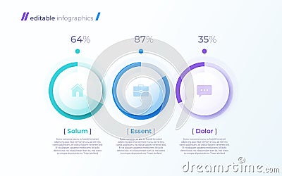 Vector modern editable infographic template with percentage diagrams Vector Illustration