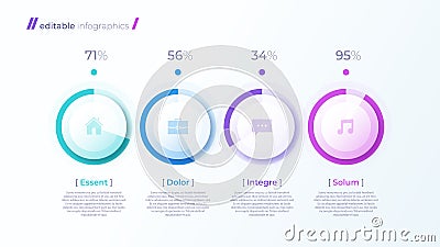 Vector modern editable infographic template with percentage diagrams Vector Illustration