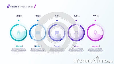 Vector modern editable infographic template with percentage diagrams Vector Illustration