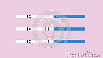 Vector modern flat pregnancy test kit. Set of stick tests unused, positive and negative isolated on pink background. Design Vector Illustration