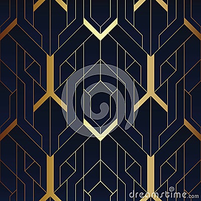 Abstract art luxury dark seamless blue and golden pattern Vector Illustration